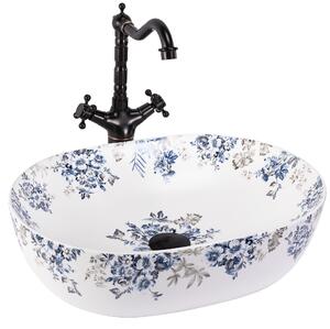 Rea Veronica Mat, umyvadlo na desku 485x350x135 mm, bílá-modrá-vzor, ​​REA-U3900