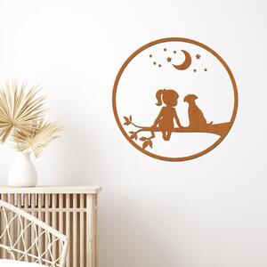 Dřevo života | Dřevěná dekorace na zeď DÍVKA S PSÍKEM | Rozměry (cm): 40 | Barva: Bílá