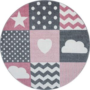 DĚTSKÝ KOBEREC, 120 cm šedá, bílá, pink Ben'n'jen - Online Only koberce & rohožky, Online Only