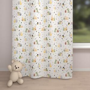 Biante Dětský bavlněný závěs Sandra SA-652 Kočičí svět zeleno-žlutý na bílém 150x150 cm