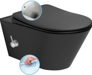 AVVA závěsná WC mísa Rimless, integrovaná baterie a bidet. sprška, 35,5x53 cm, černá mat 100315-110