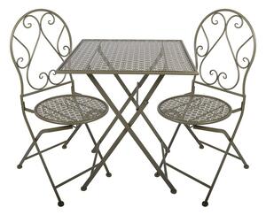 Tmavě zelený zahradní set / bistro set stolek a 2 židle ve vintage stylu Oostkamp – 60x70 / 2x 50x40x93 cm