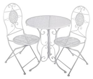 Bílý zahradní set / bistro set stolek a 2 židle ve vintage stylu Tholen – 60x70 / 2x 50x40x93 cm