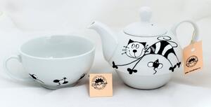 Čajová sada - kočka černobílá