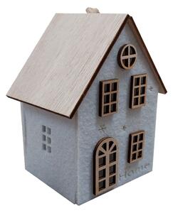 Domek závěsný filcový bílý svítící 12*9cm 3001106-1B