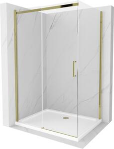 Mexen Omega posuvný sprchový kout 110 x 70 cm, 8mm sklo, zlatý profil-čiré sklo + slim sprchová vanička 5cm, 825-110-070-50-00-4010