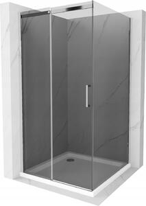 Mexen Omega, sprchový kout s posuvnými dveřmi 100 (dveře) x 100 (stěna) cm, 8mm šedé sklo, chromový profil + slim sprchová vanička bílá + chromový sifon, 825-100-100-01-40-4010