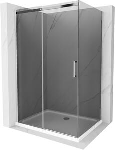 Mexen Omega, sprchový kout s posuvnými dveřmi 110 (dveře) x 70 (stěna) cm, 8mm šedé sklo, chromový profil + slim sprchová vanička bílá + chromový sifon, 825-110-070-01-40-4010