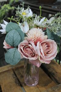 Růžová skleněná váza na květiny 15cm