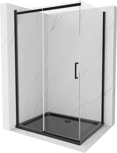 Mexen Omega, sprchový kout s posuvnými dveřmi 100 (dveře) x 90 (stěna) cm, 8mm čiré sklo, černý profil + slim sprchová vanička černá s černým sifonem, 825-100-090-70-00-4070B