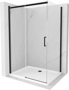 Mexen Omega, sprchový kout s posuvnými dveřmi 110 (dveře) x 90 (stěna) cm, 8mm čiré sklo, černý profil + slim sprchová vanička bílá s černým sifonem, 825-110-090-70-00-4010B