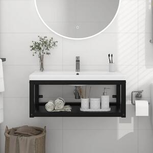 Nástěnný koupelnový regál pod umyvadlo - 79x38x31 cm | černý
