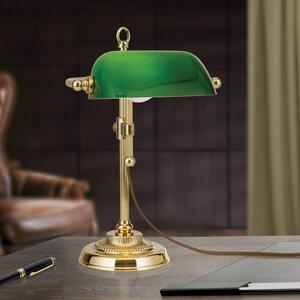 Stolní lampa Banker, mosaz/zelená, výška 32 cm