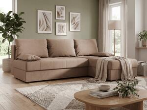 Rozkládací oboustranná sedací souprava do L VENORIA SLIM 200x143 cm, béžová + 2 polštářky ZDARMA