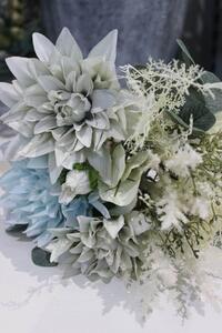 Bledě modrá umělá kytice dálí a hortenzie 37cm