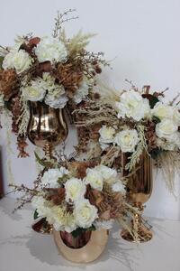 Krémově hnědá květinová dekorace na stůl 37cm