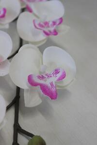 Bílá umělá orchidej s listy 45cm