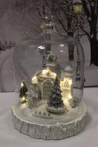 Bílo šedá svítící vánoční vesnička ve skle 22cm
