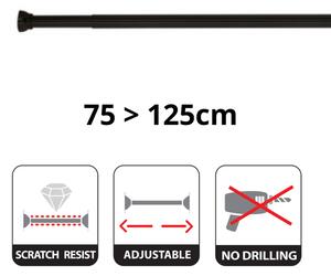 Spirella tyč na sprchový závěs KRETA, bez vrtání, matně černá, hliník, 75 - 125 cm