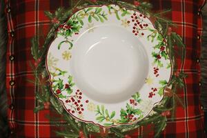 Bílý talíř s vánočním motivem hluboký 22cm