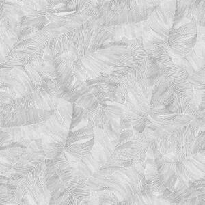 Bílo-šedá plastická vliesová tapeta na zeď, listy, A67603, Vavex 2026