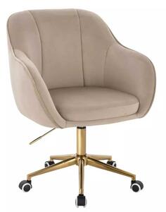 LuxuryForm DESIGN Židle AVOLA VELUR na zlaté podstavě s kolečky - latte