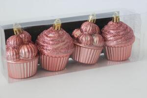 Růžové závěsné plastové muffinky 6cm 4 ks