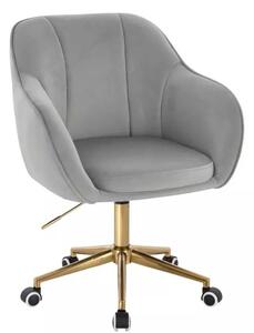 LuxuryForm DESIGN Židle AVOLA VELUR na zlaté podstavě s kolečky - světle šedá