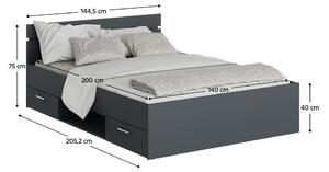 Manželská postel 140 cm Michigin (grafit) (s úložným prostorem). 1096900