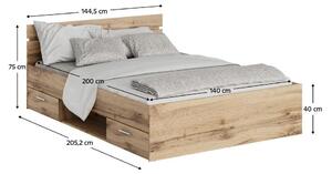 Manželská postel 140 cm Michigin (dub wotan) (s úložným prostorem). 1096899