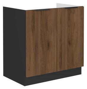 Dolní dřezová kuchyňská skříňka Monzesa 80 ZL 2F BB (ořech okapi + černá). 1096932