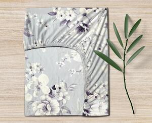 Ervi Bavlněné napínací prostěradlo - Malované květy na fialovém