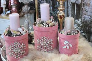 Růžová vánoční dekorace se svíčkou 28cm