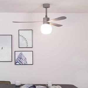 FARO BARCELONA LED stropní ventilátor Amelia Ball L, šedý, DC, tichý, 132 cm, stmívatelný, Hliník / šedá / zinek, Obývací pokoj / jídelna, Plast, Moderní