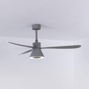 FARO BARCELONA LED stropní ventilátor Amelia Cone L, šedý, stejnosměrný, tichý, 132 cm, stmívatelný, Hliník / šedá / zinek, Obývací pokoj / jídelna, Plast, Moderní