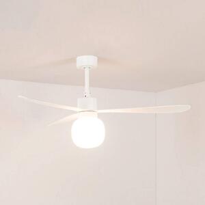 FARO BARCELONA LED stropní ventilátor Amelia Ball L, bílý, stejnosměrný, tichý, 132 cm, stmívatelný, Bílá / opál, Obývací pokoj / jídelna, Plast, Moderní
