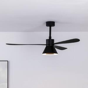 FARO BARCELONA LED stropní ventilátor Amelia Cone L, černý, tichý, 132 cm, stmívatelný, Černá, Obývací pokoj / jídelna, Plast, Moderní