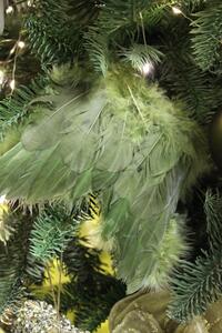 Zelená vánoční ozdoba křídla z peří 16cm