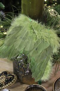Zelená vánoční ozdoba křídla z peří 16cm