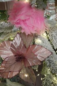 Růžová vánoční ozdoba srdce z pírek 15cm