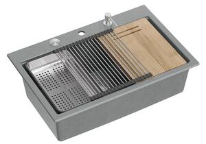 Šedý kuchyňský granitový dřez QUADRON Marc 110 s příslušenstvím bez baterie