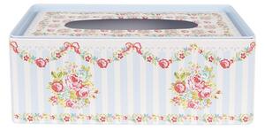 Modrý pruhovaný hliníkový box na kapesníčky s květinovým vzorem – 23x13x10 cm