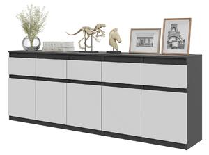 Komoda NOAH Antracit / Bílá Mat – Velká Komoda do Lonice s 5 Zásuvkami a 5 Dvíky, Set Komod 200 x V75 x H35 cm