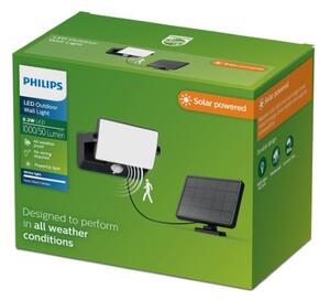 Solární nástěnné svítidlo se senzorem LED 3000K čierna IP44 PHILIPS Fyns 8721103105653