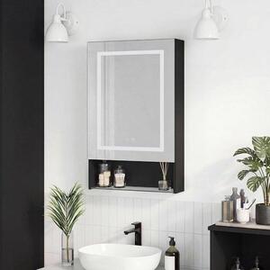 Skříňka do koupelny se zrcadlem - Zrcadlová skříňka s LED osvětlením - Úložný systém do koupelny - S funkcí odpařování páry - 50 x 88 x 16 cm - Černá barva
