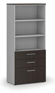 Kancelářská skříň s kombinovanými zásuvkami PRIMO GRAY, 1781 x 800 x 420 mm, šedá/wenge
