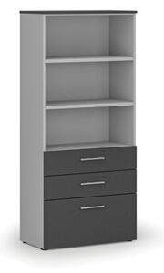 Kancelářská skříň s kombinovanými zásuvkami PRIMO GRAY, 1781 x 800 x 420 mm, šedá/grafit