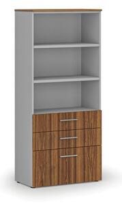 Kancelářská skříň s kombinovanými zásuvkami PRIMO GRAY, 1781 x 800 x 420 mm, šedá/ořech