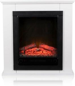 Elektrické krbové topení – Krb s obložením – Vytápění obývacího pokoje – Realistický efekt plamenů – 80 x 80 cm – Bílá barva