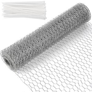 Šestihranná pozinkovaná kovová mříž, rozměry 40 cm x 100 cm, včetně 100 stahovacích pásek, určená pro oplocení a rostliny